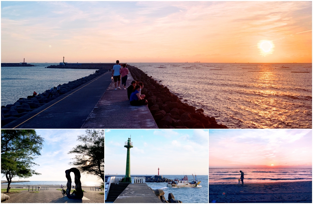 好悠閒！台南安平「觀夕平台」海灘散步賞夕陽，還能走到安平港北堤燈塔看漁船出港