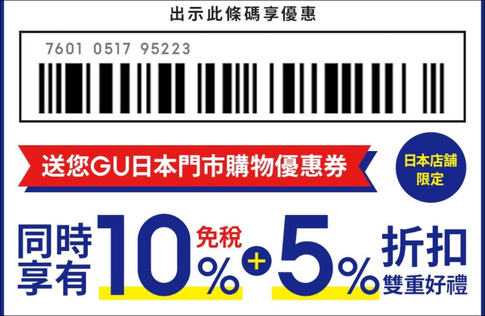 【GU優惠券】2025最新GU折扣券(限日本門市使用)滿額免稅10%+5%Coupon下載